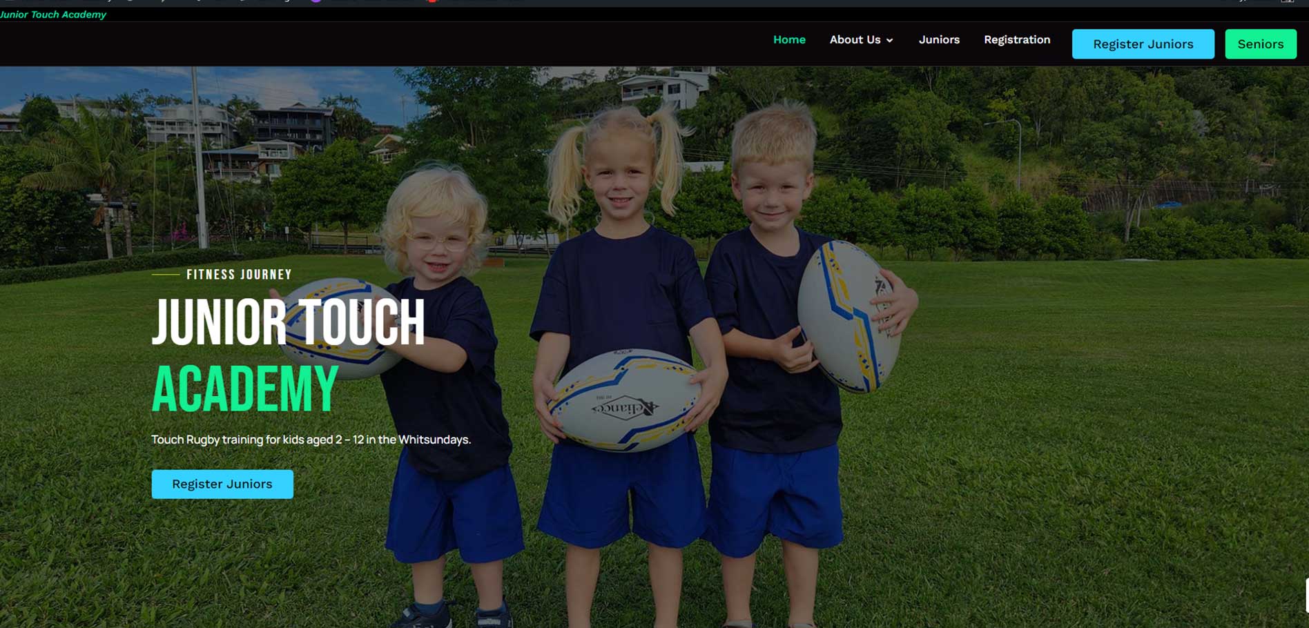 Junior Touch Rugby Website Design screenshot